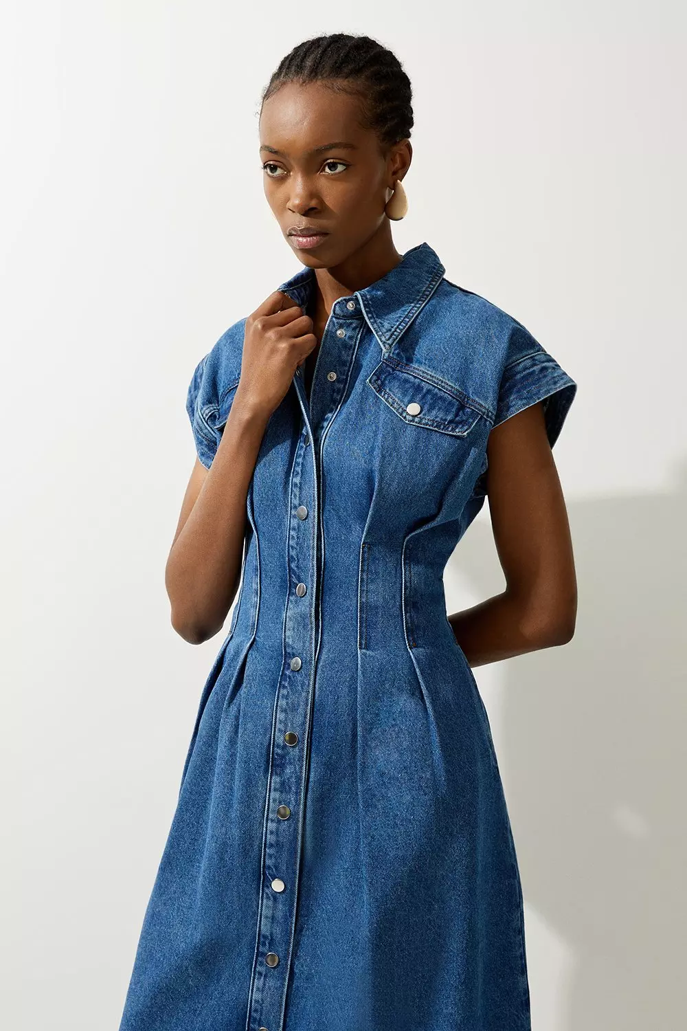 ★Karen Millen デニムボタンスルーシャツ 魅惑的マキシ★ Denim Button Through Darted Waist Maxi Shirt Dress | Karen